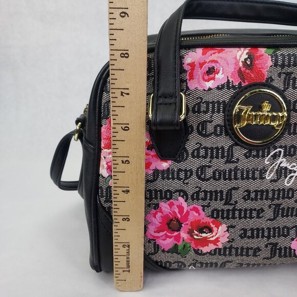 Juicy Couture Purse Black White Billboard Tote Pink Flower Satchel Bag Logo - Picture 14 of 16